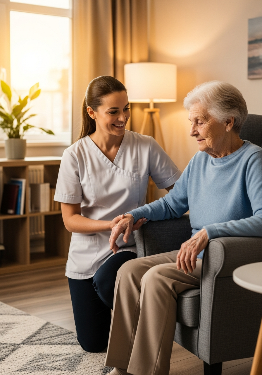 Caregiver helping a resident