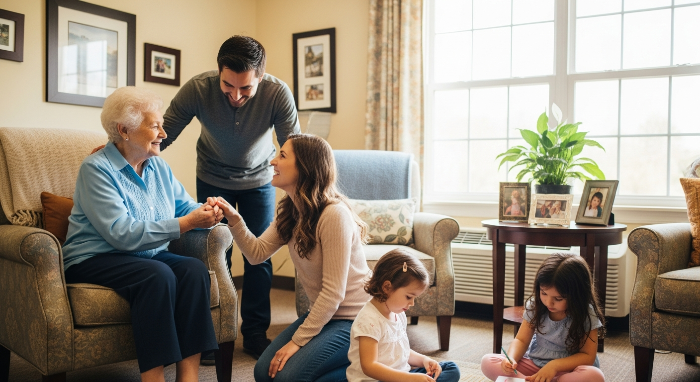 Family visiting a loved one